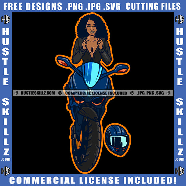 Biker Girl Sport Bike  Motorcycle Ride Nubian Black Girl Magic Logo Hustle Skillz SVG PNG JPG Vector Cut Files Silhouette Cricut