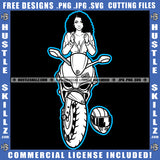 Afro Woman Biker Girl Black And White Design Sport Bike  Motorcycle Ride Nubian Girl Magic Logo Hustle Skillz SVG PNG JPG Vector Cut Files Silhouette Cricut