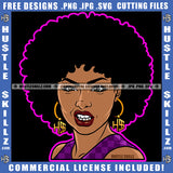 African American Lady Hustler Gold Earring Afro Puff Hairstyle Savage Logo Hustle Skillz SVG PNG JPG Vector Cut Files Silhouette Cricut