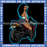 Afro Girl Riding Motorcycle Sport Bike Speed Vehicle Transportation Motorbike Sexy Melanin Logo Hustle Skillz SVG PNG JPG Vector Cut Files Silhouette Cricut