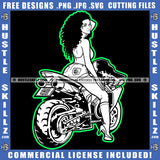 Biker Girl Chick Motorcycle Woman Riding Sport Bike Gear Speed Angel Two Wheels Logo Hustle Skillz SVG PNG JPG Vector Cut Files Silhouette Cricut