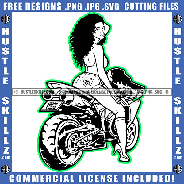 Biker Girl Chick Motorcycle Woman Riding Sport Bike Gear Speed Angel Two Wheels Logo Hustle Skillz SVG PNG JPG Vector Cut Files Silhouette Cricut