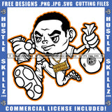 Cartoon Character Black And White Design Man Running Hold Money Cash Dollar Bag Cash Dollar Bills Bank Business Hustler Earring Gold Chain Logo Hustle Skillz SVG PNG JPG Vector Cut Files Silhouette Cricut