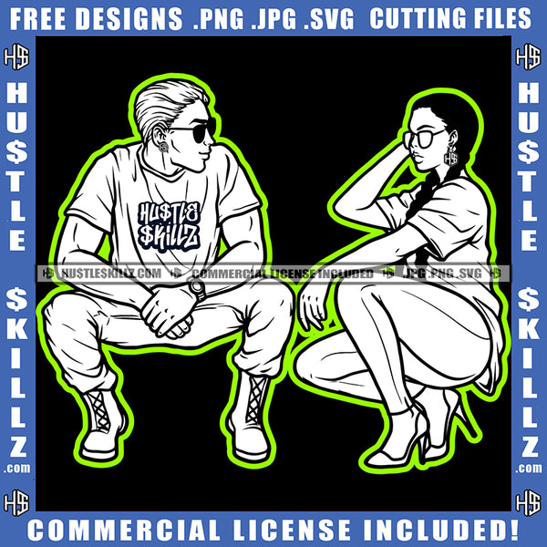 Man Woman Sitting Black And White Design Couple Romantic Moment Looking Eachother Relationship Boyfriend Girlfriend Icon Hustling Graphic Logo Hustle Skillz SVG PNG JPG Vector Cut Files Silhouette Cricut