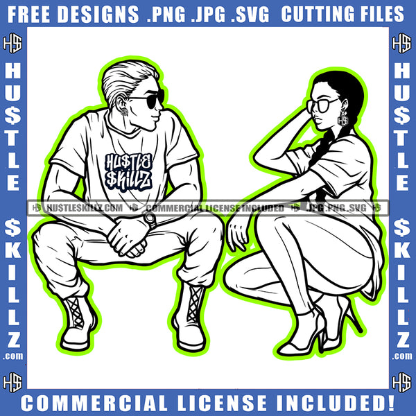 Man Woman Sitting Black And White Design Couple Romantic Moment Looking Eachother Relationship Boyfriend Girlfriend Icon Hustling Graphic Logo Hustle Skillz SVG PNG JPG Vector Cut Files Silhouette Cricut