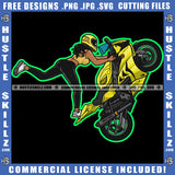 Female Superbike Freestyle Motorbike Girl On The Rear Wheel Yellow Helmet Riding Speed Biker Ride Vehicle Logo Hustle Skillz SVG PNG JPG Vector Cut Files Silhouette Cricut