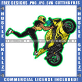 Female Superbike Freestyle Motorbike Girl On The Rear Wheel Yellow Helmet Riding Speed Biker Ride Vehicle Logo Hustle Skillz SVG PNG JPG Vector Cut Files Silhouette Cricut