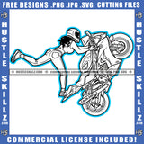 Superbike Freestyle Motorbike Girl On The Rear Wheel Black and White Illustration Helmet Riding Speed Biker Ride Vehicle Logo Hustle Skillz SVG PNG JPG Vector Cut Files Silhouette Cricut