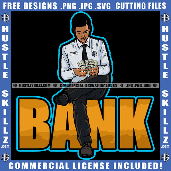 Bank Gangster Man Money Counting Investor Cash Stocks  Graphic Grind Logo Hustle Skillz SVG PNG JPG Vector Cut Files Silhouette Cricut